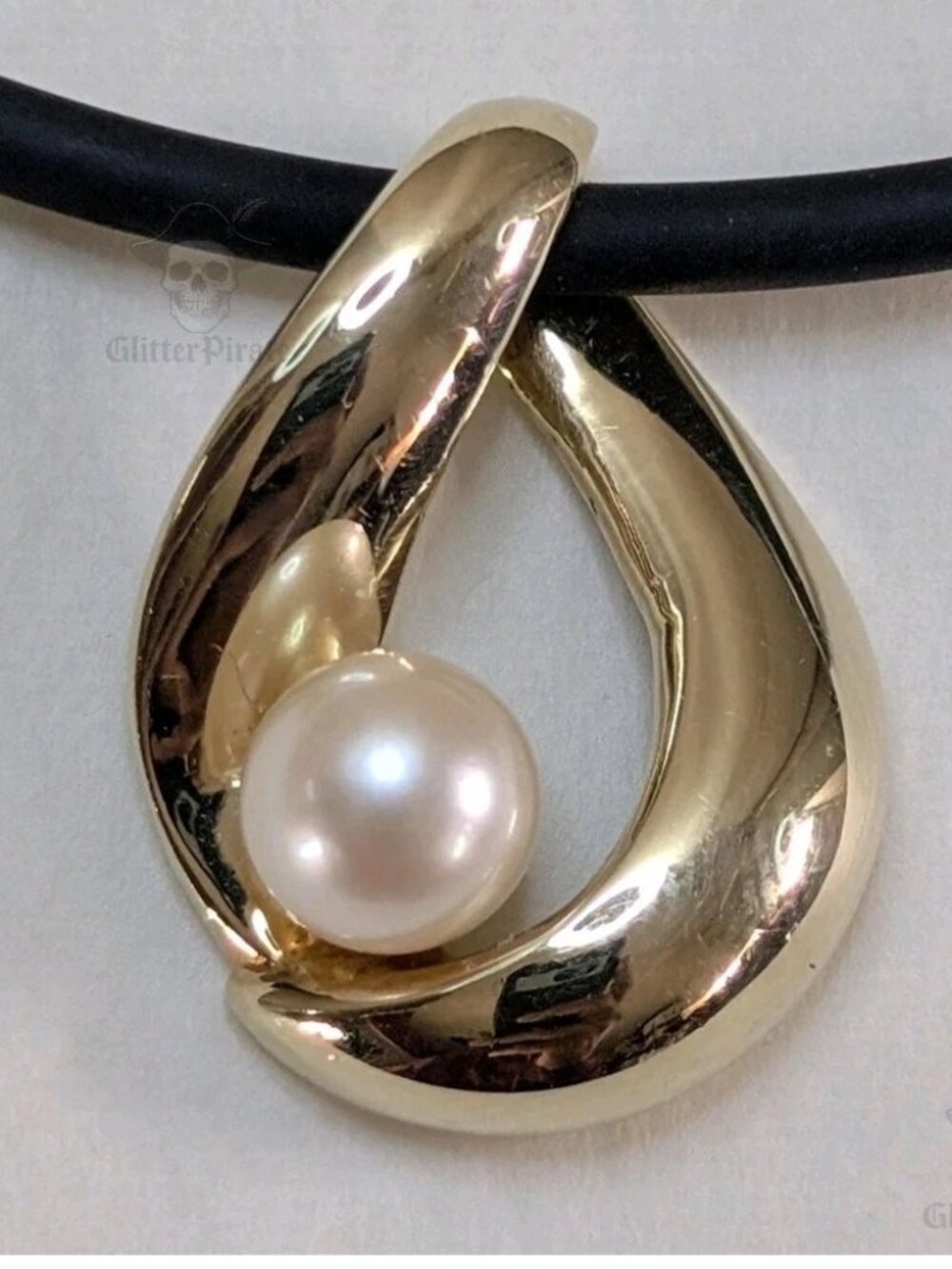 Vintage 10K Yellow Gold Cultured Pearl Slide Pendant Modernist Teardrop 3.3g